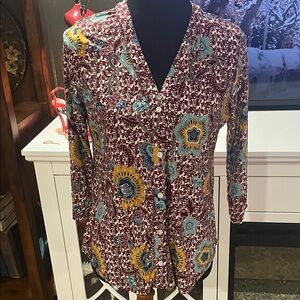 Amiana Burgundy Floral Button-Down Shirt